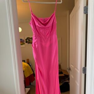 Retrofete Hot Pink Backless Cowl Neck Gown